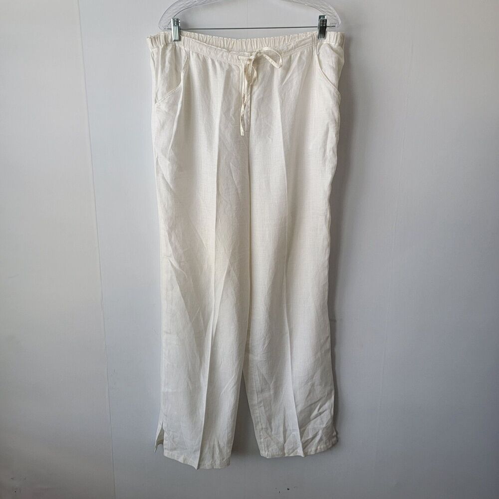J.Jill‎ womens wide leg pants size LT 100% linen drawstring waist white
